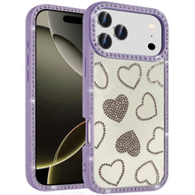 For iPhone 17 Pro Max Case Rhinestone Hearts Bling Around Trim + Tempered Glass