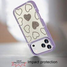 For iPhone 17 Pro Max Case Rhinestone Hearts Bling Around Trim + Tempered Glass