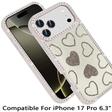 For iPhone 17 PRO Case Rhinestone Hearts Bling Around Border + Tempered Glass