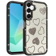 For Samsung A16 5G Case Rhinestone Hearts w/ Bling Around Trim + Tempered Glass