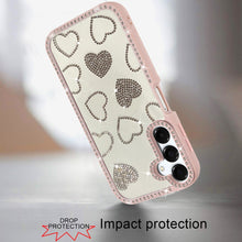 For Samsung A16 5G Case Rhinestone Hearts w/ Bling Around Trim + Tempered Glass