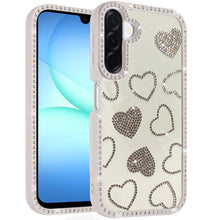 For Samsung A17 5G Case Rhinestone Hearts w/ Bling Around Trim + Tempered Glass