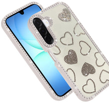 For Samsung A17 5G Case Rhinestone Hearts w/ Bling Around Trim + Tempered Glass