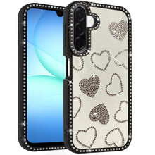For Samsung A17 5G Case Rhinestone Hearts w/ Bling Around Trim + Tempered Glass