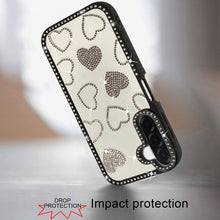 For Samsung A17 5G Case Rhinestone Hearts w/ Bling Around Trim + Tempered Glass