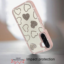 For Samsung A17 5G Case Rhinestone Hearts w/ Bling Around Trim + Tempered Glass