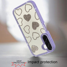For Samsung A17 5G Case Rhinestone Hearts w/ Bling Around Trim + Tempered Glass