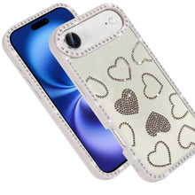 For iPhone Air Case Rhinestone Hearts with Bling Around Border + Tempered Glass