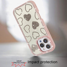 For iPhone 16 PRO MAX Case Rhinestone Hearts with Bling Border + Tempered Glass