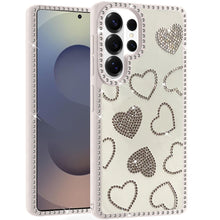 For Samsung S26 Ultra Case Rhinestone Hearts Bling Around Trim + Tempered Glass
