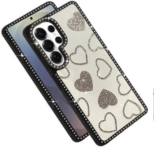 For Samsung S26 Ultra Case Rhinestone Hearts Bling Around Trim + Tempered Glass