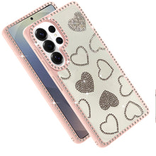 For Samsung S26 Ultra Case Rhinestone Hearts Bling Around Trim + Tempered Glass