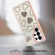 For Samsung S26 Ultra Case Rhinestone Hearts Bling Around Trim + Tempered Glass