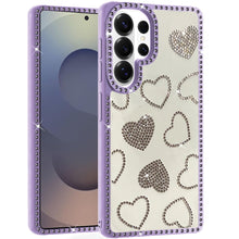 For Samsung S26 Ultra Case Rhinestone Hearts Bling Around Trim + Tempered Glass