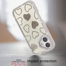 For iPhone 17 Case Rhinestone Hearts with Bling Around Border + Tempered Glass