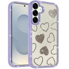 For Samsung S25 FE Case Rhinestone Hearts w/ Bling Around Trim + Tempered Glass
