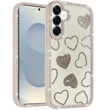 For Samsung S26 6.3" Case Rhinestone Hearts Bling Around Trim + Tempered Glass