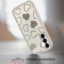 For Samsung S26 6.3" Case Rhinestone Hearts Bling Around Trim + Tempered Glass
