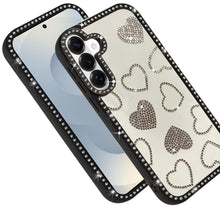 For Samsung S26 6.3" Case Rhinestone Hearts Bling Around Trim + Tempered Glass