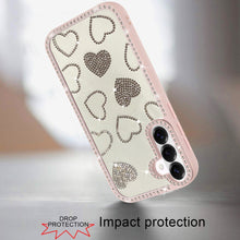 For Samsung S26 6.3" Case Rhinestone Hearts Bling Around Trim + Tempered Glass