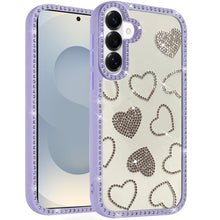 For Samsung S26 6.3" Case Rhinestone Hearts Bling Around Trim + Tempered Glass