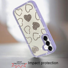 For Samsung S26 6.3" Case Rhinestone Hearts Bling Around Trim + Tempered Glass