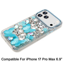 For iPhone 17 Pro Max Case Bling Diamond Large Butterflies Cover +Tempered Glass