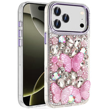 For iPhone 17 PRO Case Bling Diamond Large Butterflies Cover + Tempered Glass
