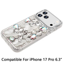 For iPhone 17 PRO Case Bling Diamond Large Butterflies Cover + Tempered Glass