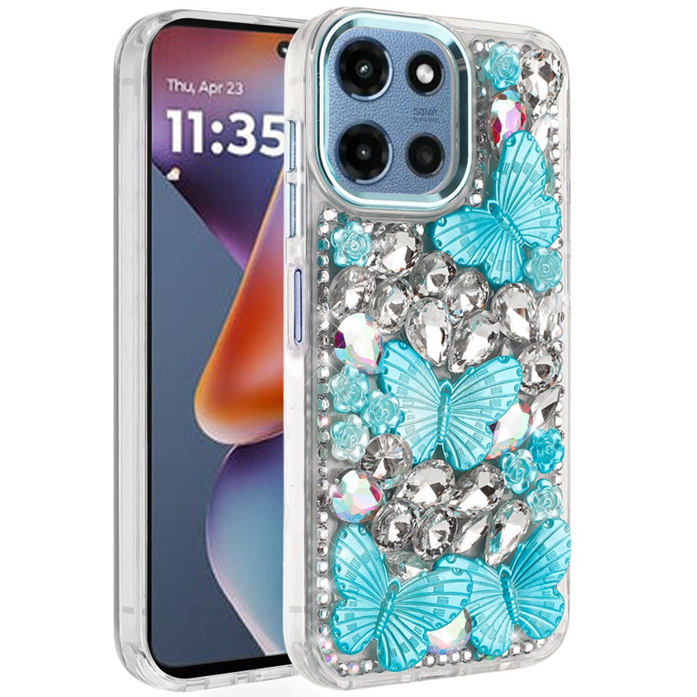 For Moto G 2025 Case Bling Diamond with Large Butterflies Cover + Tempered Glass