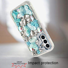 For Samsung A16 5G Case Bling Diamond Large Butterflies Cover + Tempered Glass