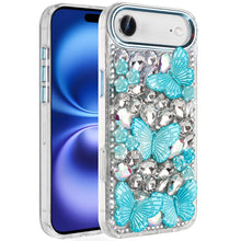 For iPhone Air Case Bling Faux Diamond Large Butterflies Cover + Tempered Glass
