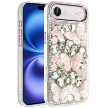 For iPhone Air Case Bling Faux Diamond Large Butterflies Cover + Tempered Glass