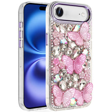 For iPhone Air Case Bling Faux Diamond Large Butterflies Cover + Tempered Glass