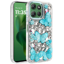 For Moto G Power 2025 Case Bling Diamond Large Butterflies Cover +Tempered Glass