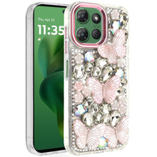 For Moto G Power 2025 Case Bling Diamond Large Butterflies Cover +Tempered Glass