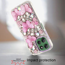 For Moto G Power 2025 Case Bling Diamond Large Butterflies Cover +Tempered Glass