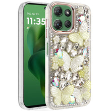 For Moto G Power 2025 Case Bling Diamond Large Butterflies Cover +Tempered Glass