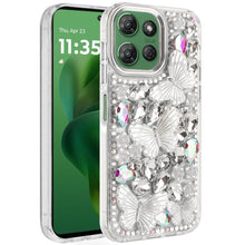 For Moto G Power 2025 Case Bling Diamond Large Butterflies Cover +Tempered Glass