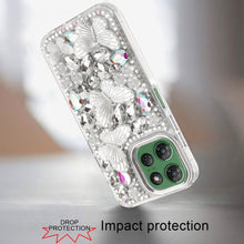 For Moto G Power 2025 Case Bling Diamond Large Butterflies Cover +Tempered Glass
