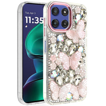 For Moto G Stylus 2025 Case Bling Diamond Large Butterflies + Tempered Glass