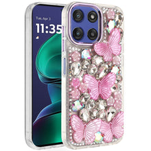 For Moto G Stylus 2025 Case Bling Diamond Large Butterflies + Tempered Glass