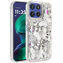 For Moto G Stylus 2025 Case Bling Diamond Large Butterflies + Tempered Glass