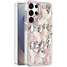 For Samsung S25 Ultra Case Bling Diamond Large Butterflies Cover +Tempered Glass
