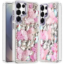 For Samsung S25 Ultra Case Bling Diamond Large Butterflies Cover +Tempered Glass