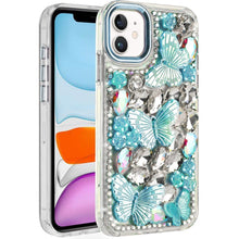 For iPhone 11 6.1 in. Case Bling Diamond Large Butterflies Cover +Tempered Glass