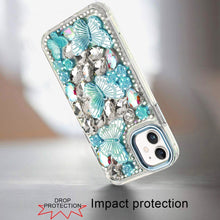 For iPhone 11 6.1 in. Case Bling Diamond Large Butterflies Cover +Tempered Glass