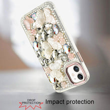For iPhone 11 6.1 in. Case Bling Diamond Large Butterflies Cover +Tempered Glass