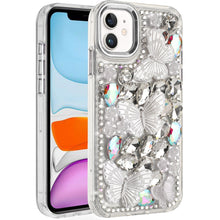 For iPhone 11 6.1 in. Case Bling Diamond Large Butterflies Cover +Tempered Glass