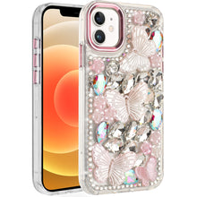 For iPhone 12/12 Pro Case Bling Diamond Large Butterflies Cover + Tempered Glass